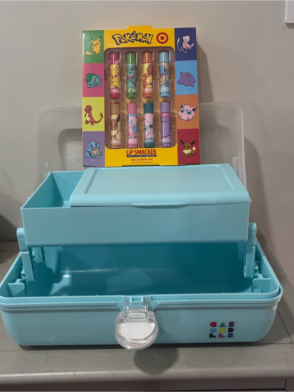 Target x Pokemon Clear Sparkle/Light Blue Caboodle with Lip Smacker Set